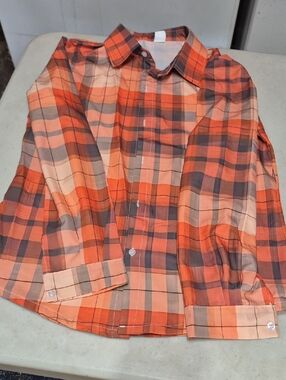Women's Orange Plaid Button-Up Shirt